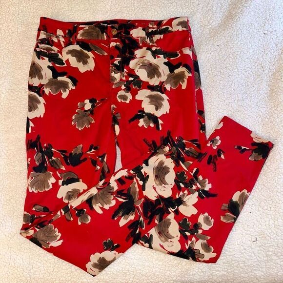 Chicos Women’s Platinum Jegging Pants Red Tan Floral Pattern Size 2 (Womens Size - Picture 1 of 12